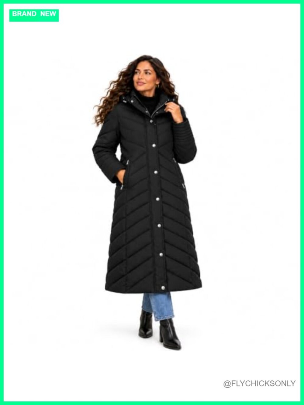 Womens Maxi Puffer Coat Heavyweight Hooded Winter Jacket Chevron Quilted